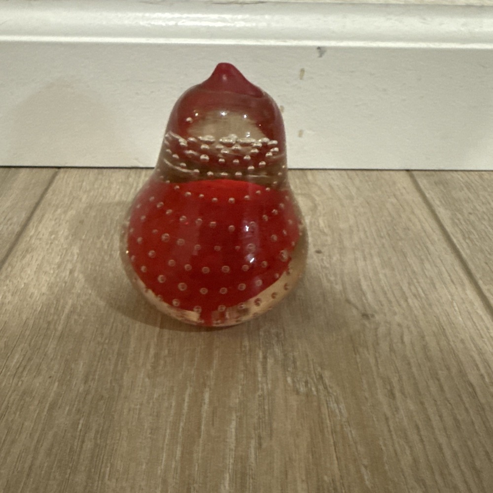 Murano Style Red Pear Controlledβ Spiral Bubbles Glass Art Paperweight Japan